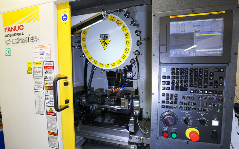 In-house robodrill at OF Bell used for cost effective complex component manufacture.